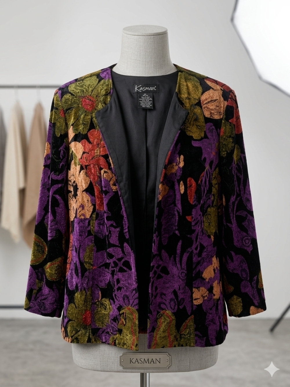 K WOMAN Collection Plus Size 16W Velvet Floral Open Front Jacket Vintage Style​